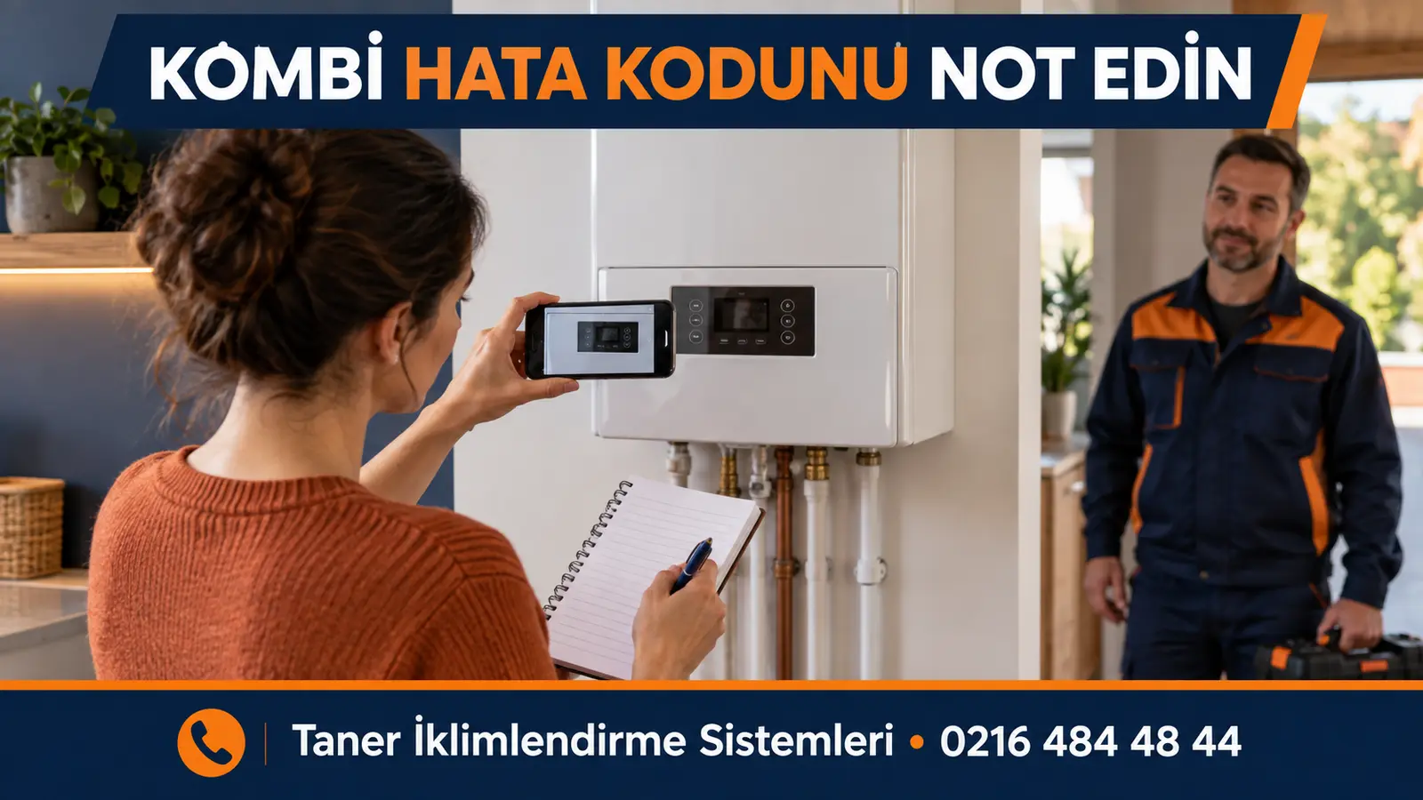 Kombi hata kodunu fotoğraflayıp servis için not eden kullanıcı
