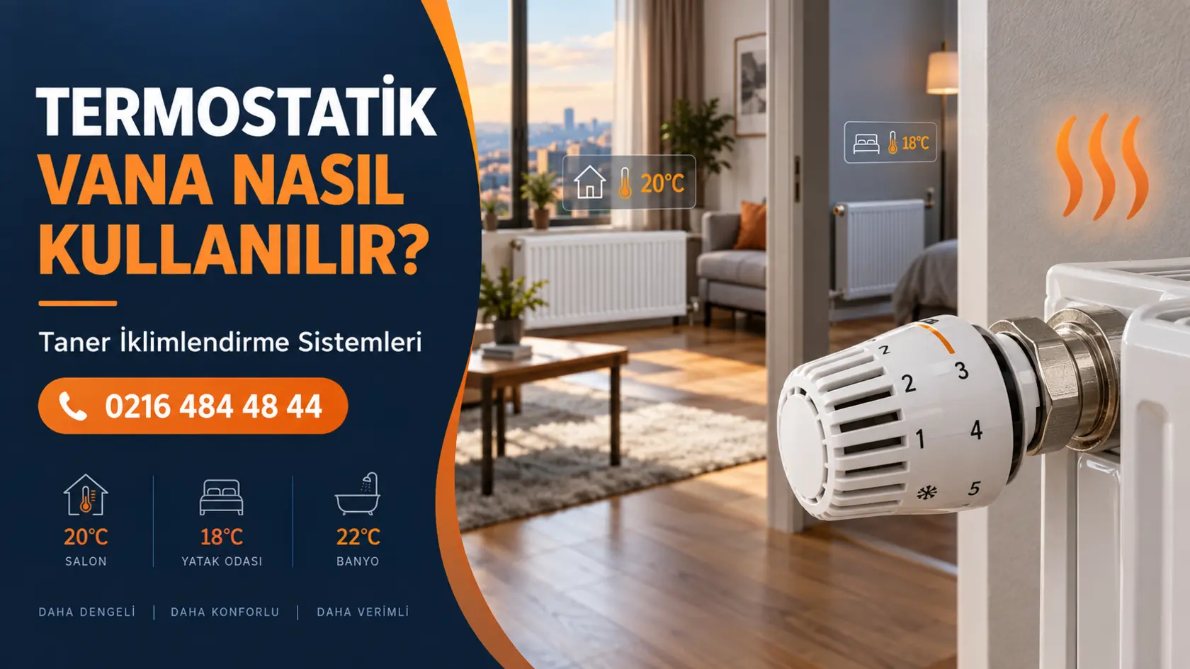 Termostatik radyatör vanasının oda bazlı sıcaklık ayarını gösteren görsel